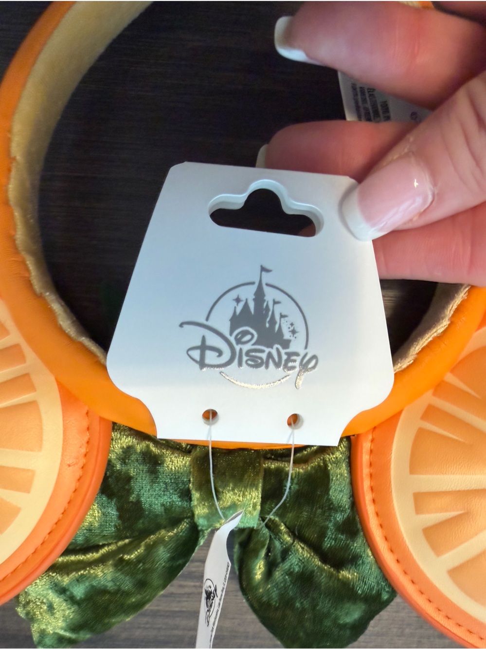 Disney Orange Slice Minnie Ear Headband with Green Velvet Bow - NWT - Picture 3 of 4